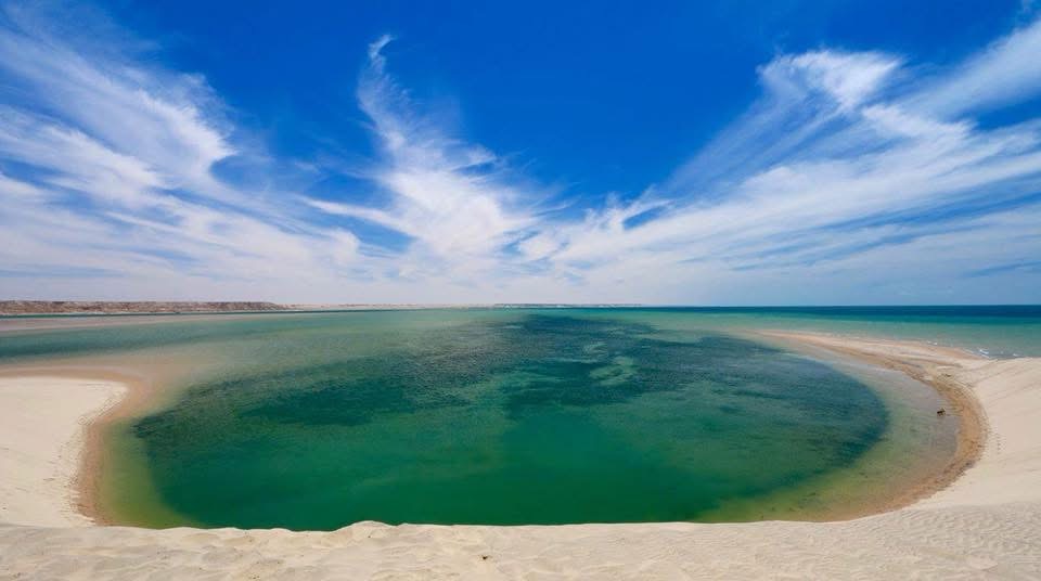 The Dakhla Lagoon kite spot featuring flat turquoise water ideal for beginner and intermediate kitesurfing lessons