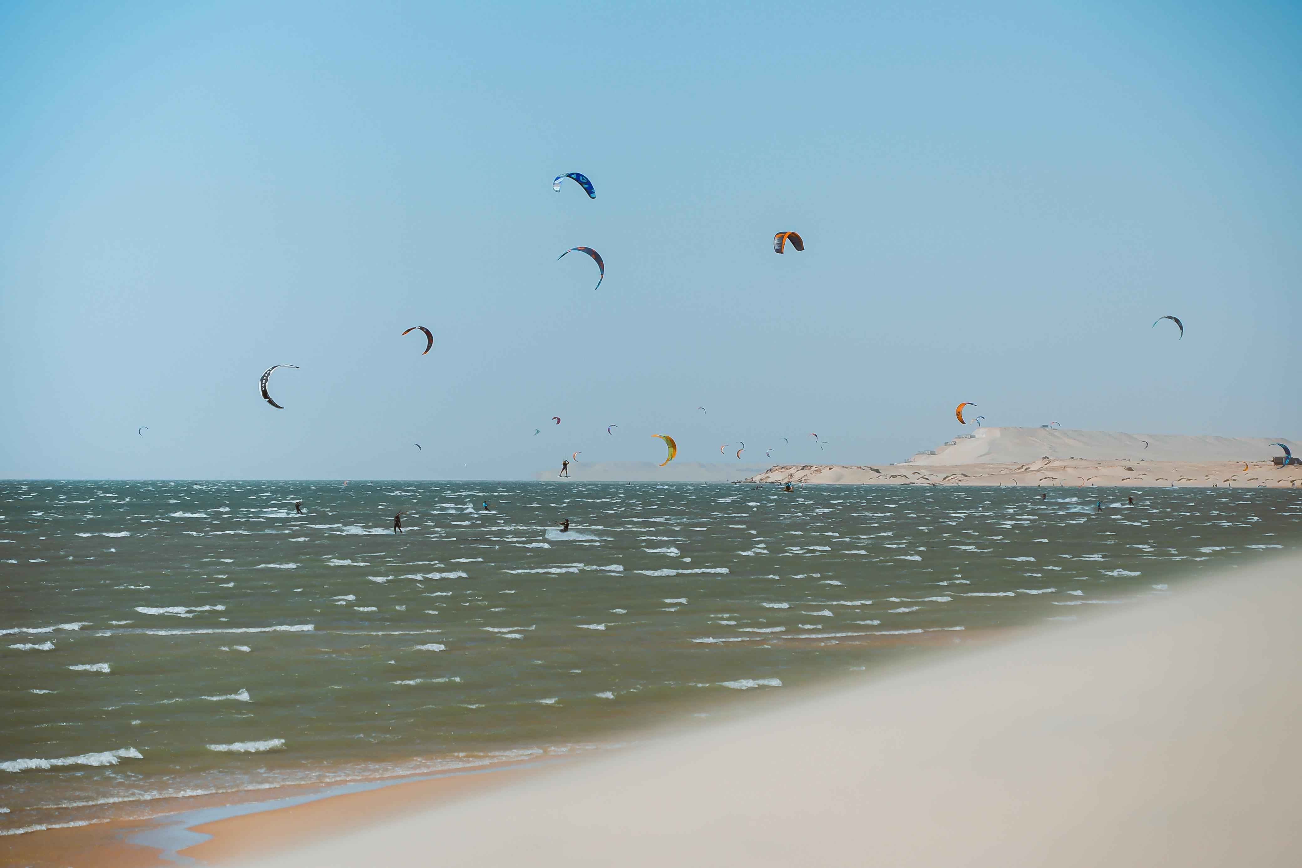 The Point kite spot where the Dakhla lagoon meets the Atlantic Ocean, offering wave riding conditions for experienced kitesurfers